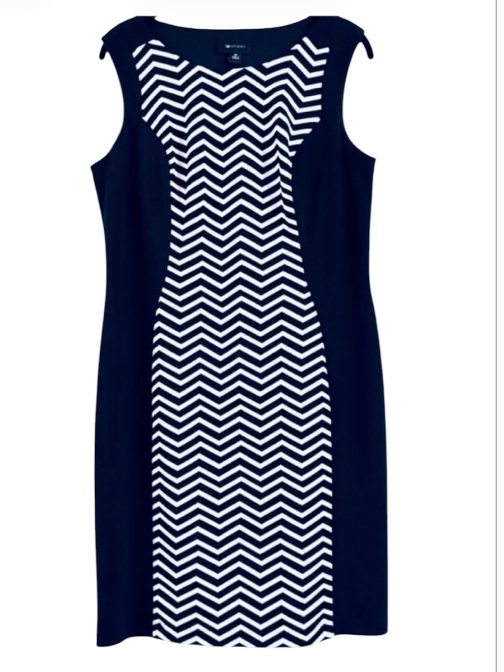 AB Studio Black White Chevron Illusion Dress Slimming Hourglass Size 10